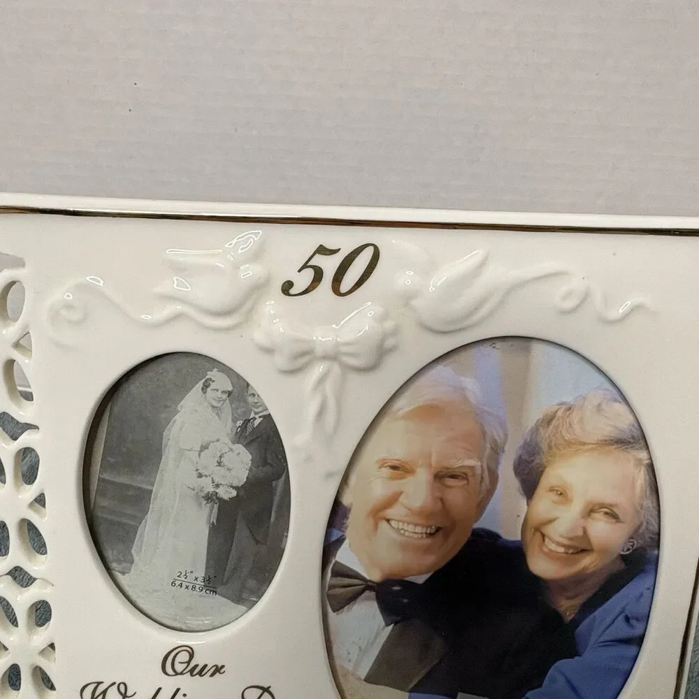 Russ 50th Wedding Anniversary Porcelain Picture Photo Frame Ornate